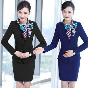 酒店前臺(tái)工作裝客服接待美容師工作服秋冬裝餐廳服務(wù)員長袖套裝女
