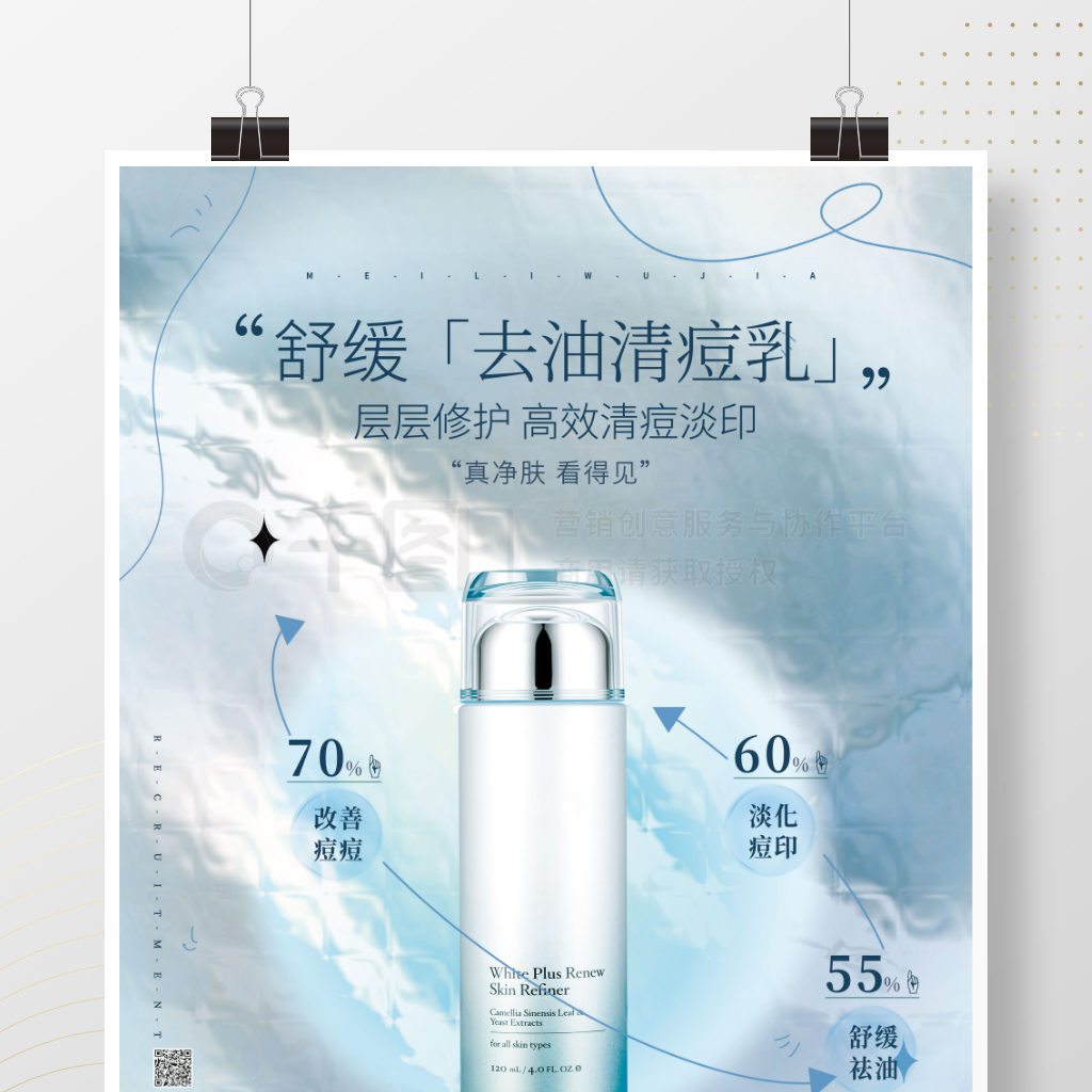 藍色清爽醫(yī)美美容夏季控油祛痘產(chǎn)品宣傳海報